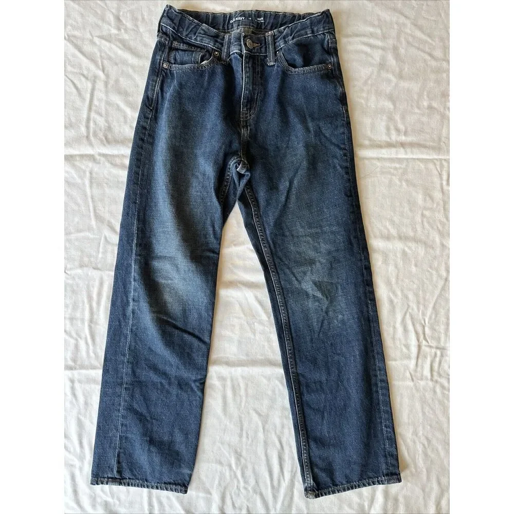 Old Navy Loose Straight Leg Jeans Boys‎ Size 14 Reg Blue Denim Adjustable Waist